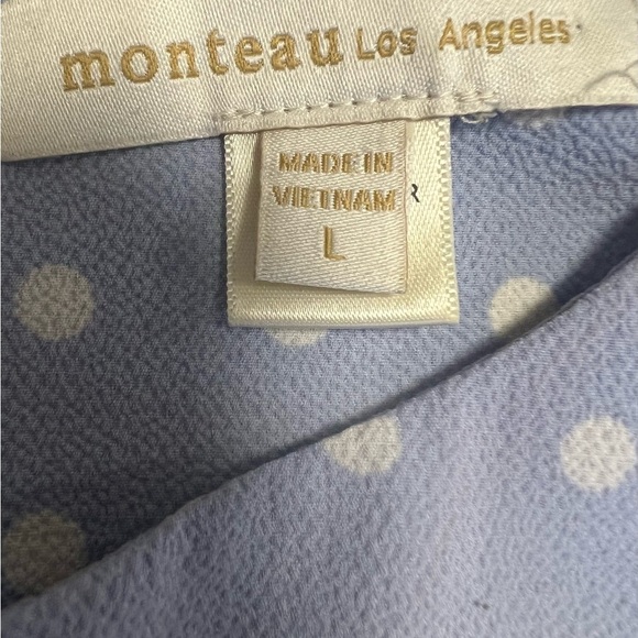 Monteau by Los Angeles Light Blue White Polka Dot Ruffle Sleeve Blouse S Women - Picture 6 of 8